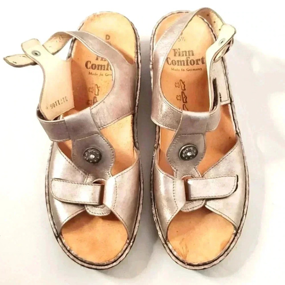 Finn comfort Silver Strap Platform Wedge  Open Toe Shoe Sz 8/8.5US (5.5 … - Picture 3 of 11